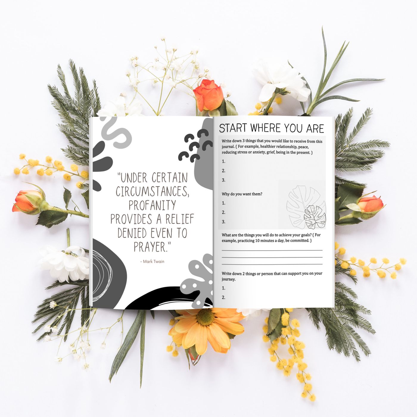 Start Where You Are spread with a Mark Twain quote
