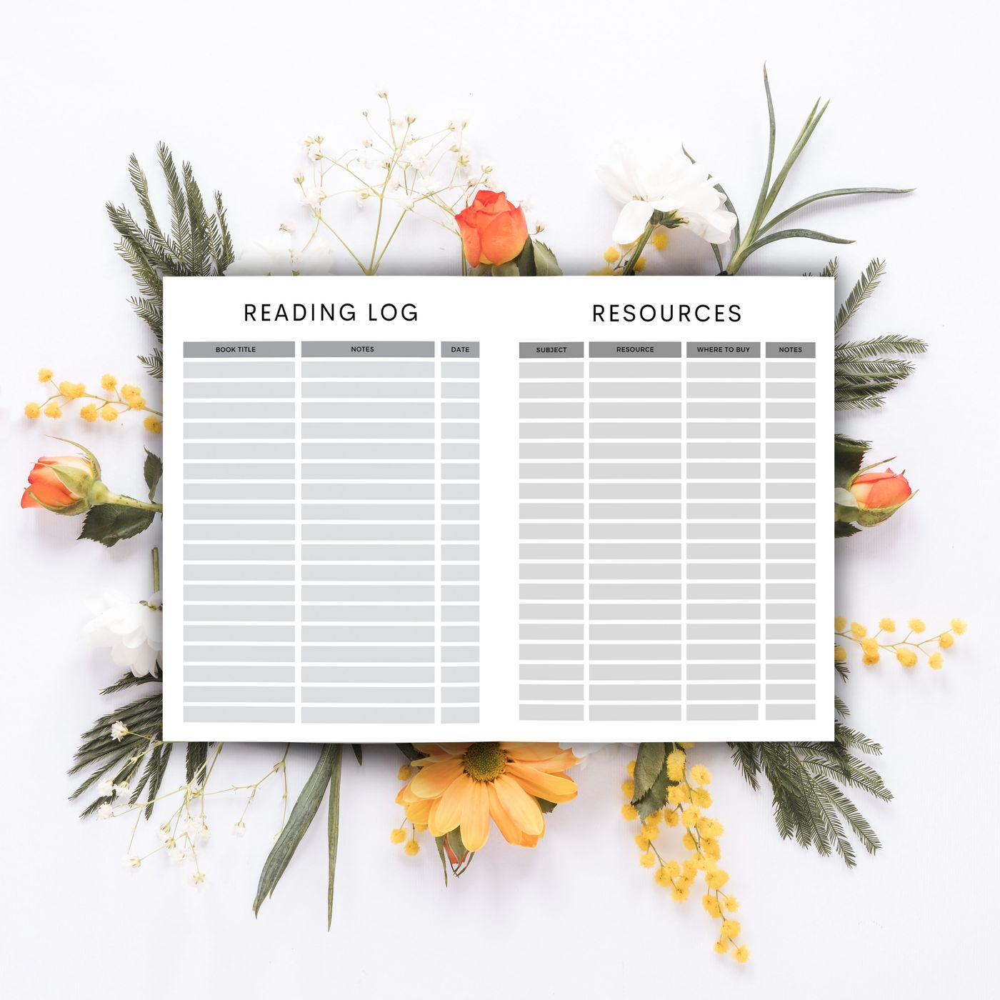 Reading Log and Resources spread
