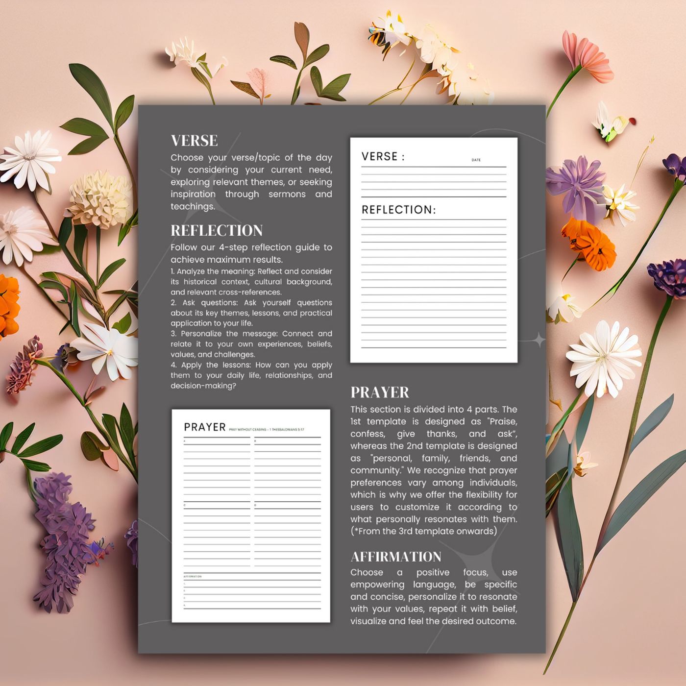 Verse, Reflection, Prayer and Affirmation layout